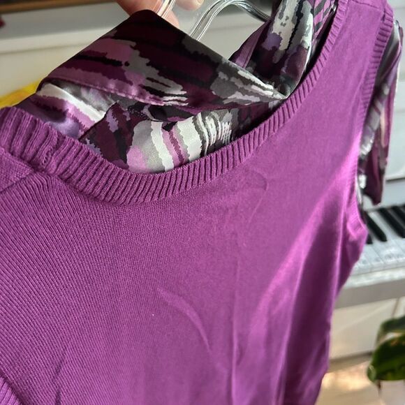 Fred David Sweater Top Womens Size XL Purple Multi Striped Layered Look Collared - Picture 6 of 14